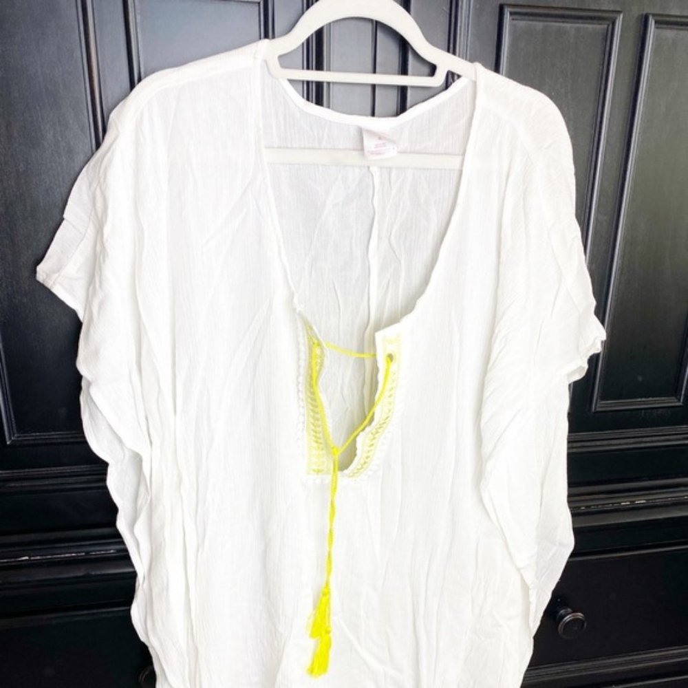 Xhiliration White & Yellow Tunic Beach Coverup XL